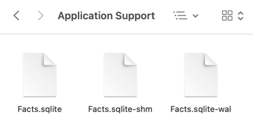 Finder Application Support folder with Facts.sqlite, Facts.sqlite-shm and Facts.sqlite-wal files