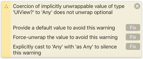 Xcode warning: Coercion of implicitly unwrappable value
