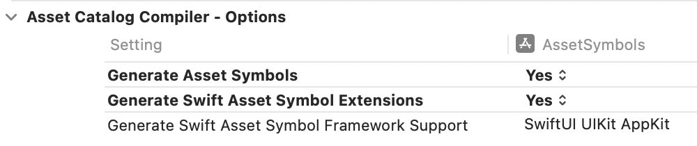 Disabling Xcode Asset Symbol Generation