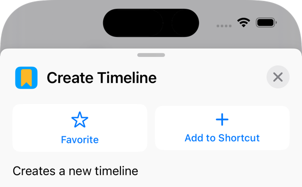 Creates a new timeline description showing in info dialog for create timeline action