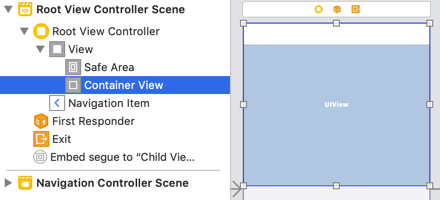 Interface Builder showing a container view