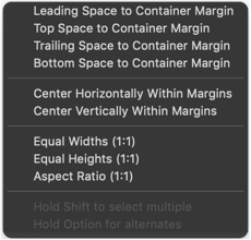 Add constraints option menu