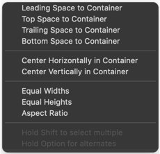 Constraints menu to container