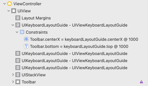 Four keyboard layout guides attached to root view