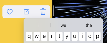 Floating keyboard across split screen divider. App on the left. Toolbar on top of keyboard to the left of divider