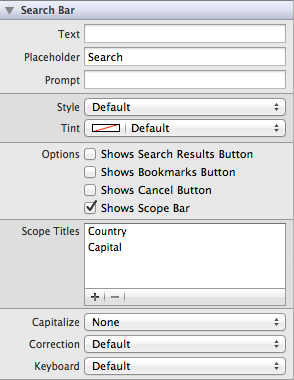 search bar options