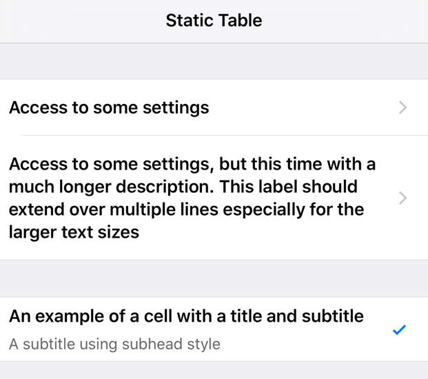 Static Table Default Text Size