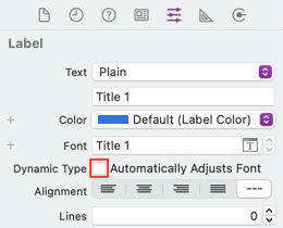 Interface Builder Inspector with Automatically Adjusts Font unchecked
