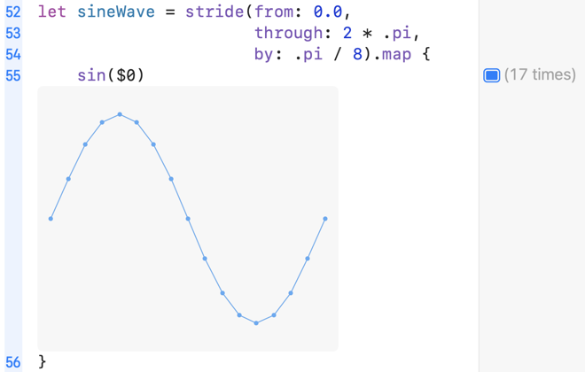 Swift playground showing a sine wave with 17 points