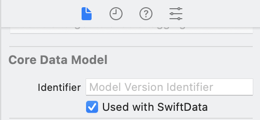 Xcode File Inspector with Core Data Model option used with SwiftData ticked