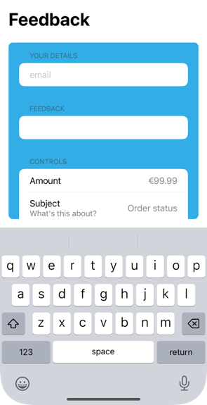 Feedback form with iPhone keyboard visible