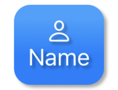 White person icon and name text in a rounded blue gradient rectangle with drop shadow