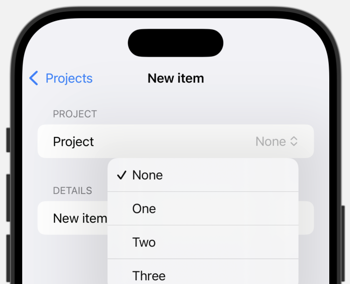 Picker with four options, none (selected), one, two, three