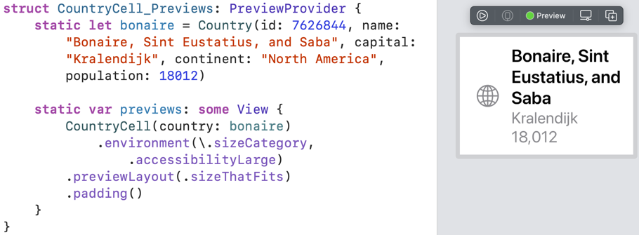 Xcode preview of cell data with long name