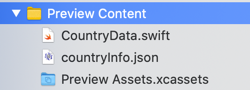 Preview content folder containing CountryData.swift and countryInfo.json