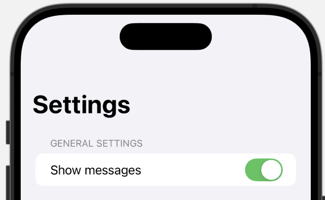 Settings form with a toggle switch (on) to show messages