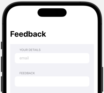 Feedback form on an iPhone 14 Pro with a light gray background