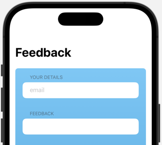 Feedback form on an iPhone 14 Pro with a cyan background