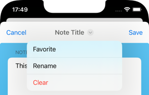 Title menu with favorite, rename, and clear actions
