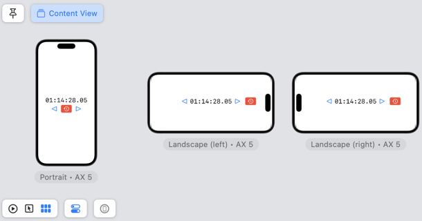 Xcode preview with iPhone in portrait and landscape with AX 5 dynamic type size