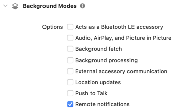 Background modes capability with remote notifications selected