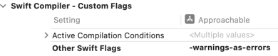 Other Swift Flags set to -warnings-as-errors