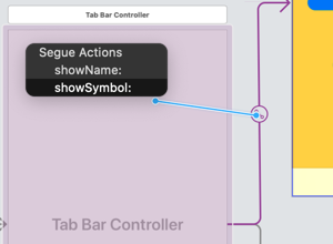 Connecting segue to segue action in tab controller