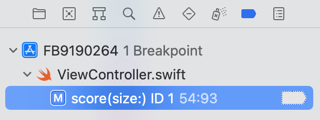 Breakpoint navigator showing unresolved icon