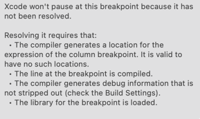 Xcode won&rsquo;t pause as this breakpoint because it has not been resolved