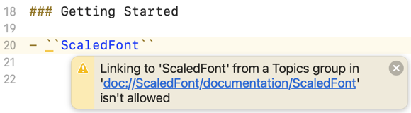 Linking to ScaledFont from a Topics group isn&rsquo;t allowed