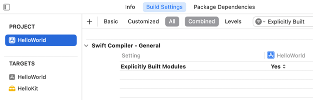 Project settings with Explicitly Built Modules set to Yes