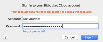 Bitbucket account error in Xcode 10