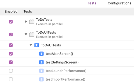 All tests except the two performance tests are selected