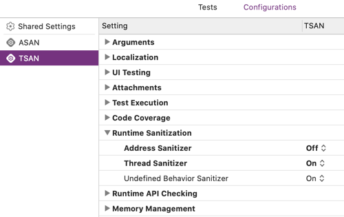 TSAN configuration with thread sanitizer enabled